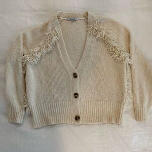 Madewell cream cardigan with fun fringe accent